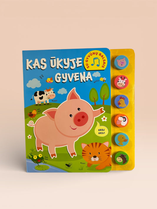 Kas ūkyje gyvena. Su gyvūnų balsais